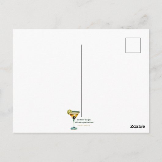 Retro 50s 4 Leaf Clover Irish Christmas Martini Postkarte (Rückseite)