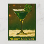Retro 50s 4 Leaf Clover Irish Christmas Martini Postkarte (Vorderseite)