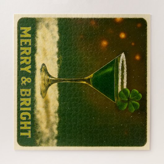 Retro 50s 4 Leaf Clover Irish Christmas Martini Puzzle (Horizontal)