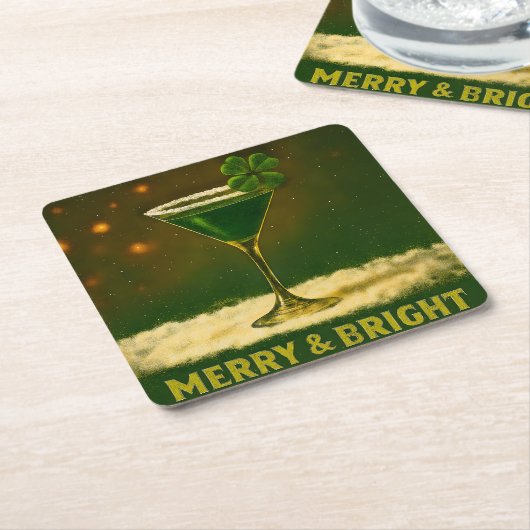 Retro 50s 4 Leaf Clover Irish Christmas Martini Rechteckiger Pappuntersetzer (angewinkelt)