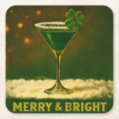 Retro 50s 4 Leaf Clover Irish Christmas Martini Rechteckiger Pappuntersetzer (Vorderseite)
