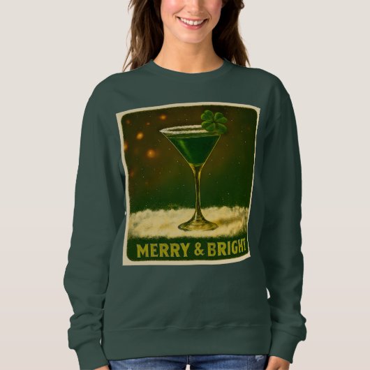 Retro 50s 4 Leaf Clover Irish Christmas Martini Sweatshirt (Vorderseite)