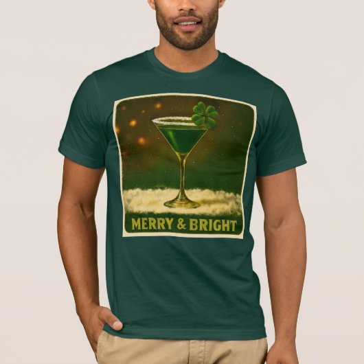 Retro 50s 4 Leaf Clover Irish Christmas Martini T-Shirt (Vorderseite)