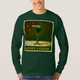 Retro 50s 4 Leaf Clover Irish Christmas Martini T-Shirt