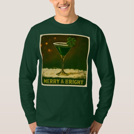 Retro 50s 4 Leaf Clover Irish Christmas Martini T-Shirt (Vorderseite)
