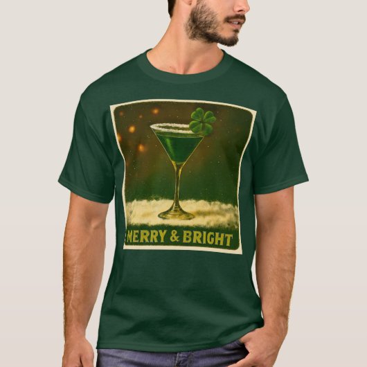 Retro 50s 4 Leaf Clover Irish Christmas Martini T-Shirt (Vorderseite)