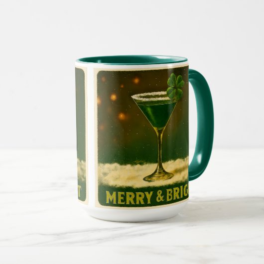 Retro 50s 4 Leaf Clover Irish Christmas Martini Tasse (VorderseiteRechts)