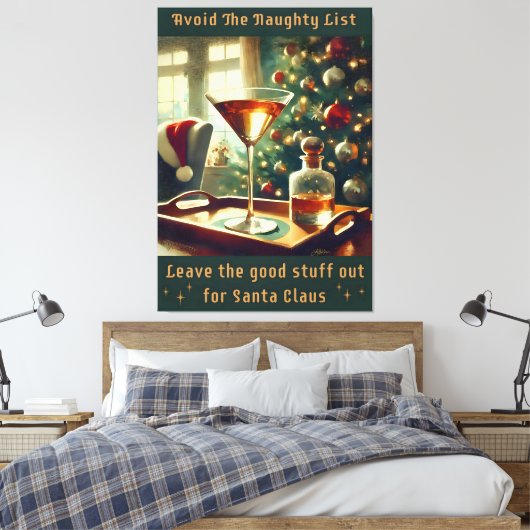Retro 50s Avoid The Naughty List Christmas Martini Leinwanddruck (Insitu (Schlafzimmer))