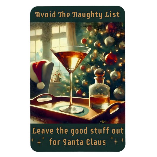 Retro 50s Avoid The Naughty List Christmas Martini Magnet (Vertikal)