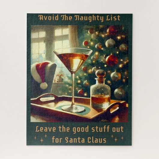 Retro 50s Avoid The Naughty List Christmas Martini Puzzle (Vertikal)