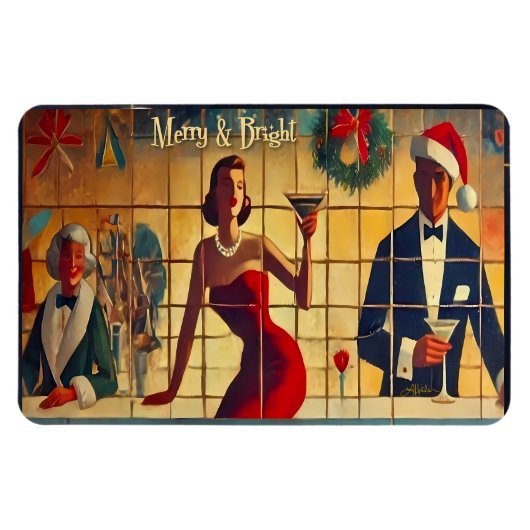 Retro 50s Christmas Eve Bar Last Call Martini Magnet (Horizontal)