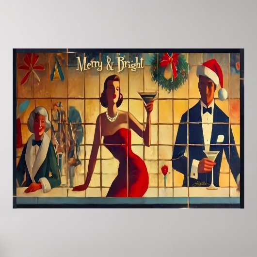 Retro 50s Christmas Eve Bar Last Call Martini Poster (Vorne)