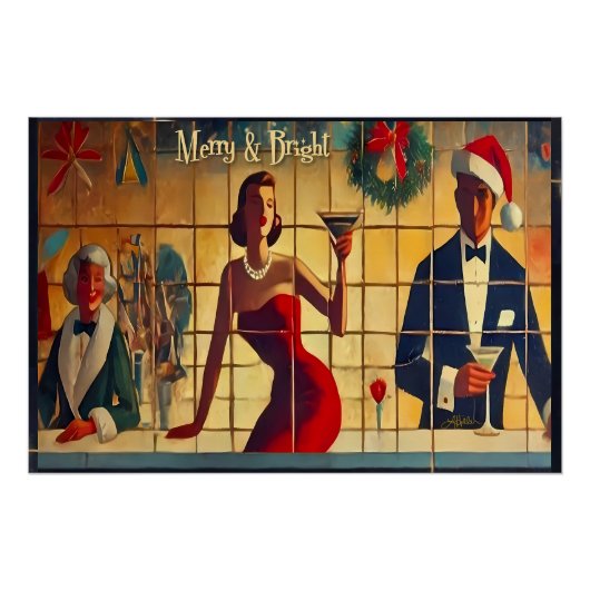 Retro 50s Christmas Eve Bar Last Call Martini Poster (Vorderseite)