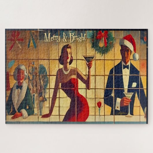 Retro 50s Christmas Eve Bar Last Call Martini Puzzle (Horizontal)