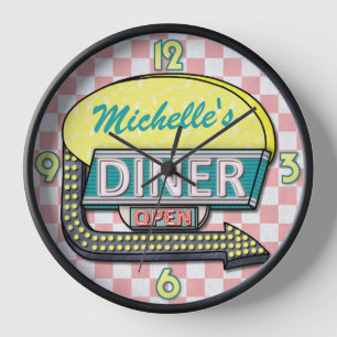 Retro 50's Diner Sign Pink Aquamariner Personalisi Uhr