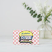 Retro 50's Diner Sign Pink Checkered Restaurant Visitenkarte (Stehend Vorderseite)