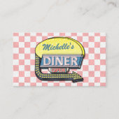 Retro 50's Diner Sign Pink Checkered Restaurant Visitenkarte (Vorderseite)