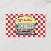 Retro 50's Diner Sign Red Checkered Restaurant Visitenkarte (Vorderseite)