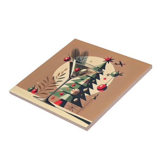 Retro 50s Jet Set Christmas Tree Martini Fliese (Seite)
