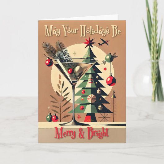 Retro 50s Jet Set Christmas Tree Martini Karte (Vorderseite)