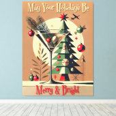 Retro 50s Jet Set Christmas Tree Martini Leinwanddruck (Insitu (Holzboden))