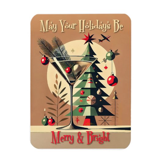 Retro 50s Jet Set Christmas Tree Martini Magnet (Vertikal)