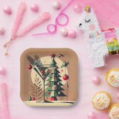 Retro 50s Jet Set Christmas Tree Martini Pappteller (Party)