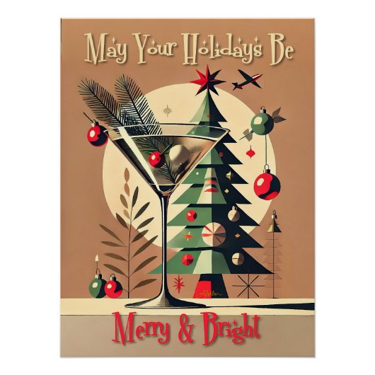 Retro 50s Jet Set Christmas Tree Martini Poster (Vorderseite)
