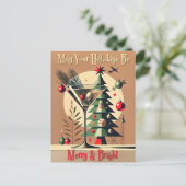 Retro 50s Jet Set Christmas Tree Martini Postkarte (Stehend Vorderseite)