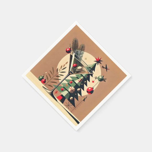 Retro 50s Jet Set Christmas Tree Martini Serviette (Ecke)