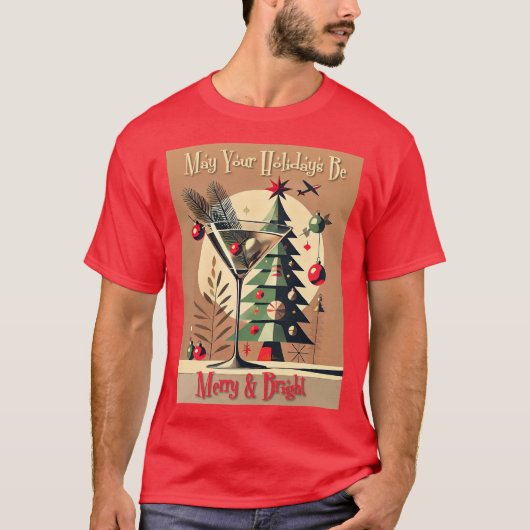 Retro 50s Jet Set Christmas Tree Martini T-Shirt (Vorderseite)