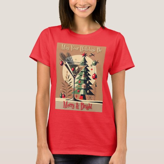 Retro 50s Jet Set Christmas Tree Martini T-Shirt (Vorderseite)