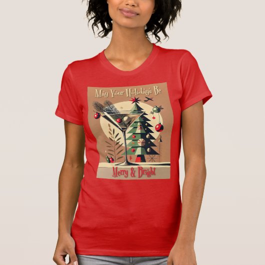 Retro 50s Jet Set Christmas Tree Martini T-Shirt (Vorderseite)