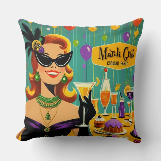 Retro 50s Mardi Gras Cocktail Party Kissen (Vorderseite)