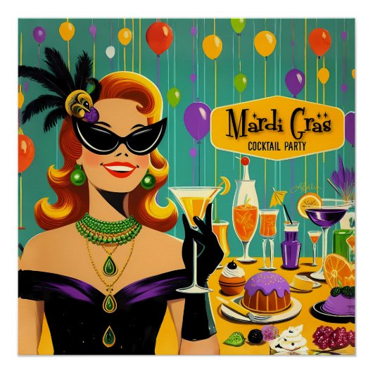Retro 50s Mardi Gras Cocktail Party Poster (Vorderseite)