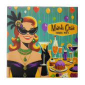 Retro 50s Mardi Gras Martini Cocktail Party Fliese (Vorderseite)