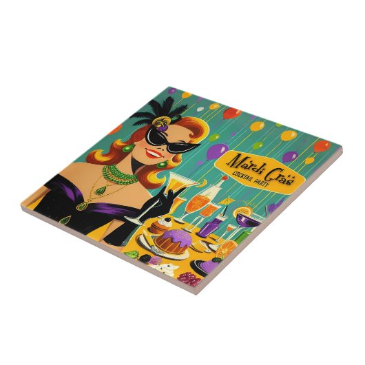 Retro 50s Mardi Gras Martini Cocktail Party Fliese (Seite)