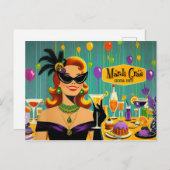 Retro 50s Mardi Gras Martini Cocktail Party Postkarte (Vorne/Hinten)