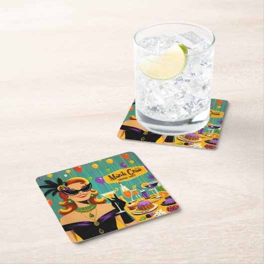 Retro 50s Mardi Gras Martini Cocktail Party Rechteckiger Pappuntersetzer (Vor Ort)