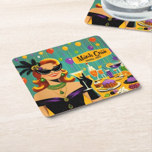 Retro 50s Mardi Gras Martini Cocktail Party Rechteckiger Pappuntersetzer (angewinkelt)