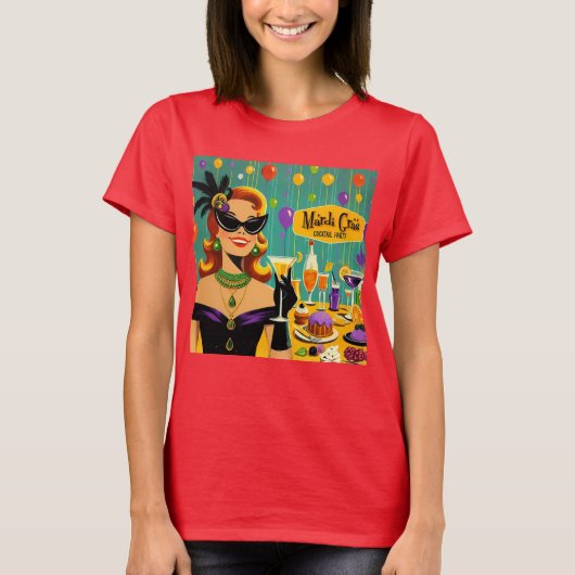 Retro 50s Mardi Gras Martini Cocktail Party T-Shirt (Vorderseite)