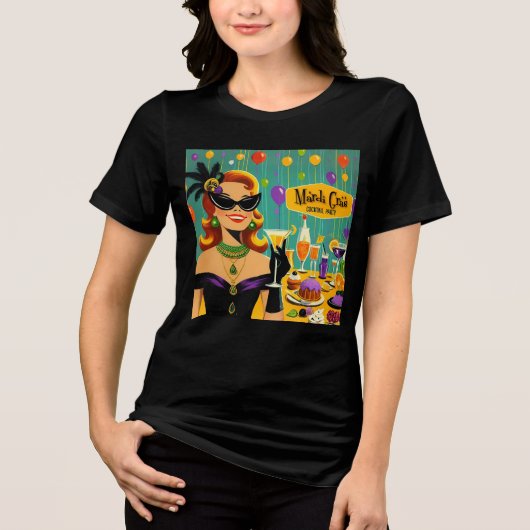 Retro 50s Mardi Gras Martini Cocktail Party Tri-Blend Shirt (Vorderseite)