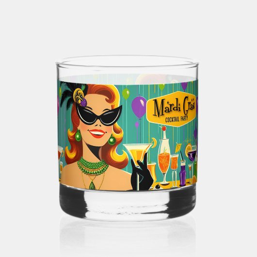 Retro 50s Mardi Gras Martini Cocktail Party Whiskyglas (Vorderseite)