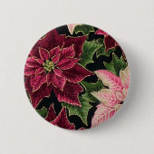 Retro 50s Poinsettia Burgundy Pink Button (Vorderseite)