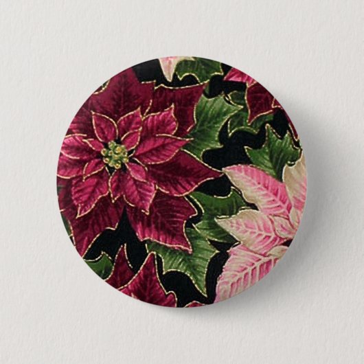 Retro 50s Poinsettia Burgundy Pink Button (Vorderseite)