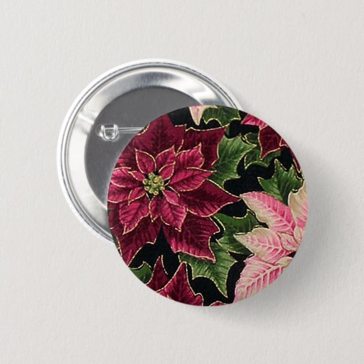Retro 50s Poinsettia Burgundy Pink Button (Vorne & Hinten)