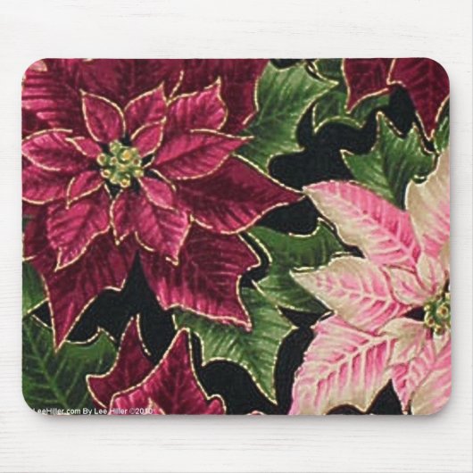 Retro 50s Poinsettia Burgundy Pink Mousepad (Vorne)