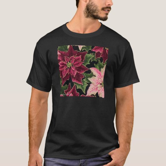 Retro 50s Poinsettia Burgundy Pink T-Shirt (Vorderseite)
