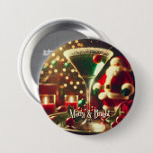 Retro 50s Santa Christmas Green Martini Button (Vorne & Hinten)