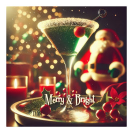 Retro 50s Santa Christmas Green Martini Fotodruck